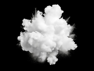Abstract white fluffy cloud isolated on a black background. Ideal for conceptual designs, weather themes, and artistic compositions with copy space.
