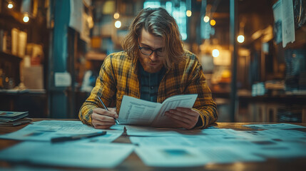 Fototapeta premium Professional Businessman Filling Out Document with Pen