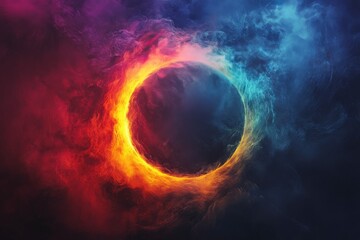 Obraz premium Vibrant circular art installation against colorful textured wall in modern gallery