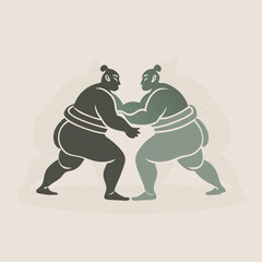 Fototapeta premium a black and white silhouette of two sumo wrestlers in a fighting stance