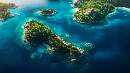 Obraz premium An aerial view of beautiful tropical islands with crystal-clear water