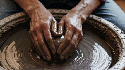 Pottery Crafting Techniques Demonstration Footage Showcasing Hands-on Clay Shaping