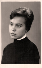 Yaroslavl, USSR - circa 1953: Vintage portrait of a beautiful young woman