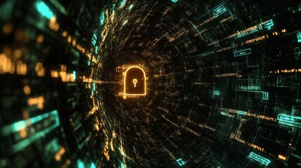 Fototapeta premium 3D Minimalist Lock in High Contrast Digital Tunnel