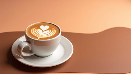 Mocha coffee cup on a tabletop that is wavy and peach and brown. Change from one of the year's hues to another 
