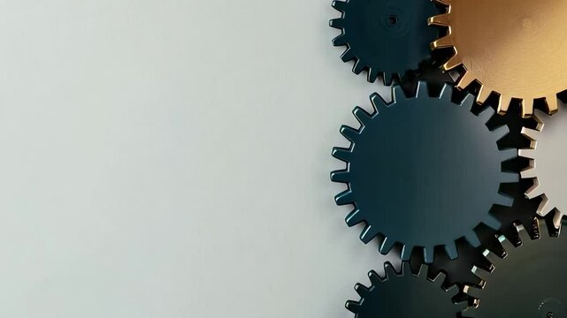 A set of metallic gears interlocking on a white background, representing the concepts of innovation, teamwork, and the mechanisms that drive startups and creative ideas.