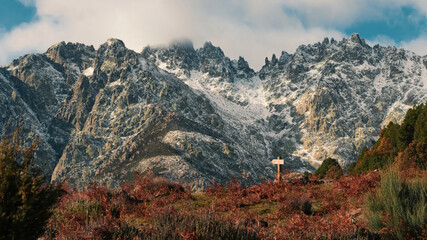 Panoramic view of the Sierra de Gredos with snow, southern part from Las Hiruelas