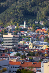 Aerial view of colorful historic buildings in Innsbruck, Austria