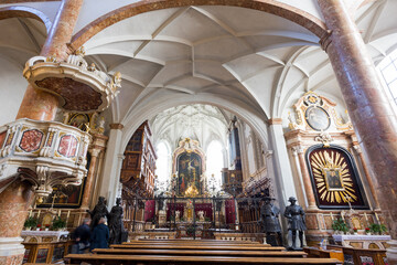 Obraz premium Interior view of historic Jesuit Church, official church of the Innsbruck University in Innsbruck ,Austria.