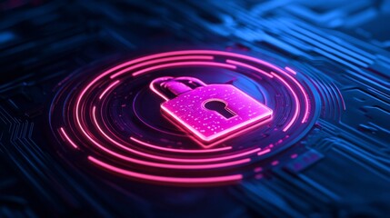 Digital Lock Symbol on Circuit Board Background