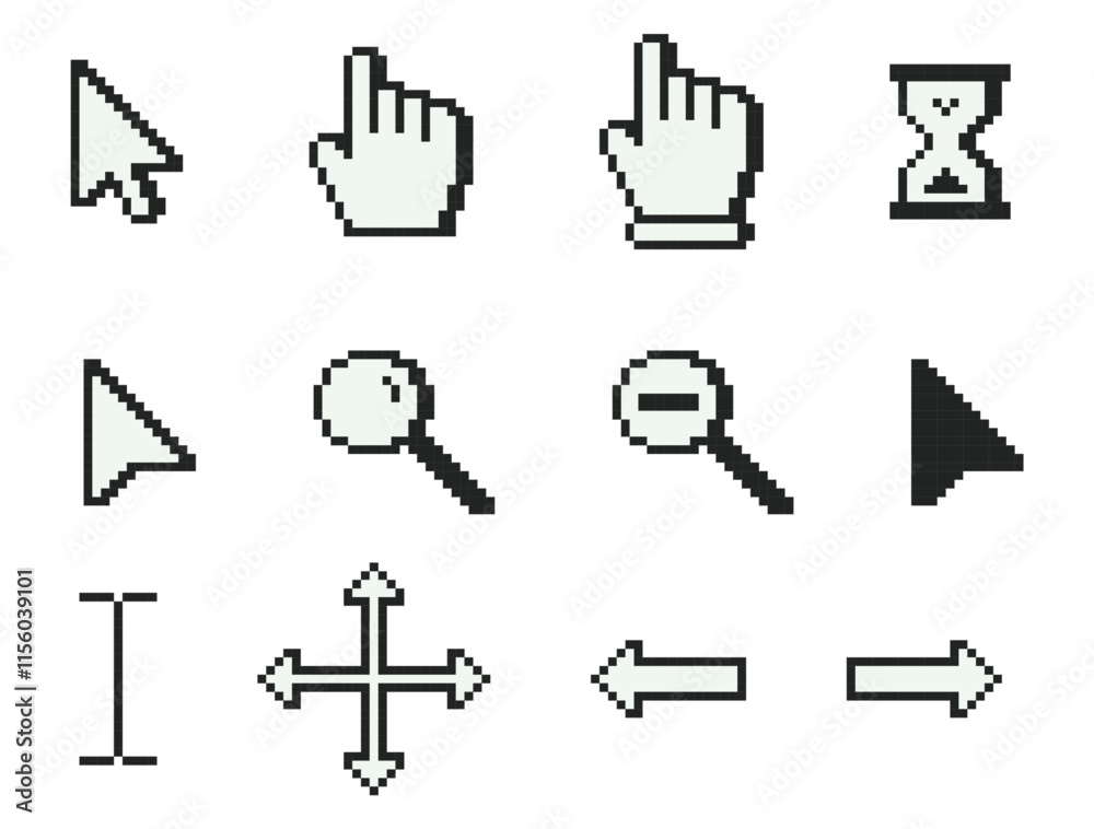 Poster minimalist pixel art cursor and icon set, cursor icon set, cursor pointers, cursor mouse icon set, z