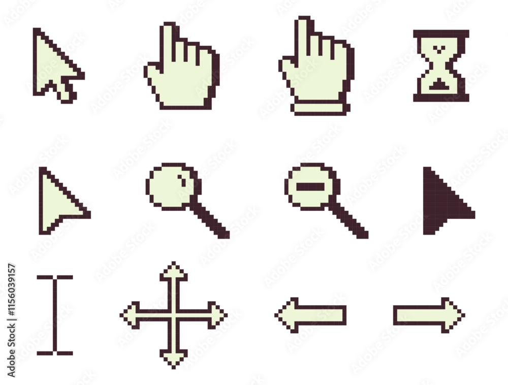 Poster colored pixel art computer cursor icons set, cursor icon set, cursor pointers, cursor mouse icon set