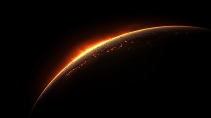 A Celestial Scene Featuring a Planet Partially Illuminated by Fiery Horizon Glow