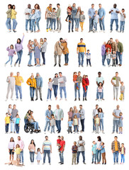 Set of happy families on white background