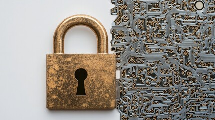 Tech Systems Overlay with Padlock on White Background