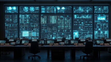 Digital Server Monitoring Room with Tech Graphics