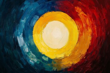 Abstract artwork featuring overlapping circles in vibrant colors against a dark background