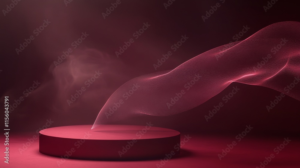 Poster Dynamic pink waves floating above a circular platform in a modern design setting