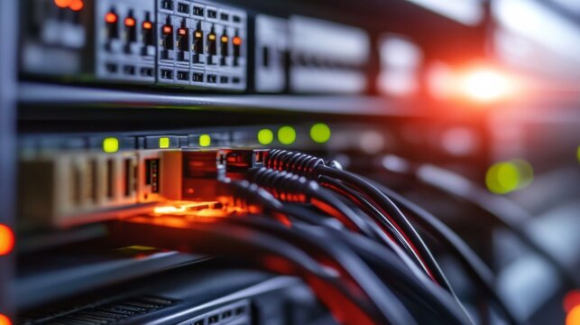 Industrial Data Center Equipment with Cables and Lights