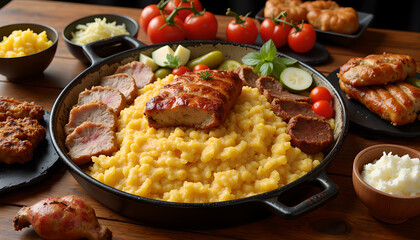  Pork loin with polenta and fresh vegetables