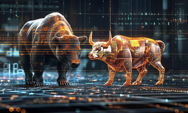 Abstract crypto bear and bull