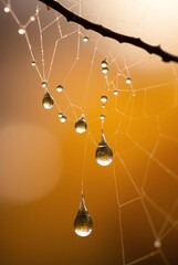 Macro Photography of Water Droplets on a Spider Web.