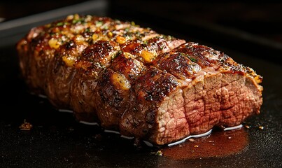 Mouton de Paturage prepared with golden-brown crust and pink interior showcases French culinary excellence