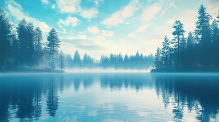 Fototapeta premium Symmetrical view of natural landscape reflected in calm water, highlighting minimalism , symmetry, reflection, nature