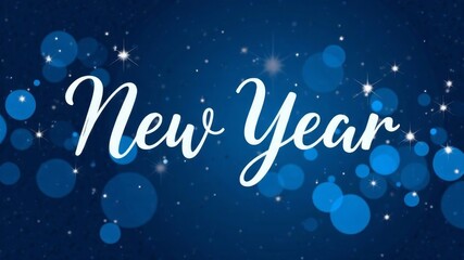 inscription new year on a dark background with blue bokeh