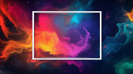 Fototapeta premium Abstract background with white frame, iridescent and holographic shades, with a white frame. Creative banners, space for text.