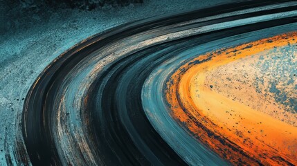 Paved path on the road, Curved road markings, Vector background