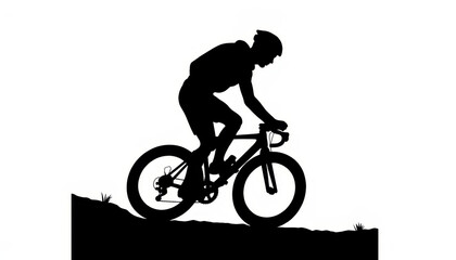 Obraz premium Cyclist navigating a challenging trail at sunset with determination and grace in a silhouette presentation