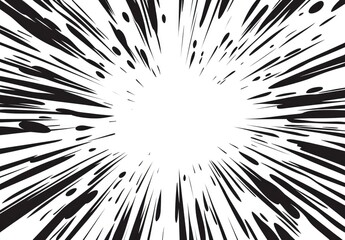 A dynamic explosion graphic with radial lines radiating outward from a central point.
