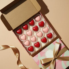 High angle view close-up of an assortment of colorful jellybeans, lollipops, candies and marshmallows.
