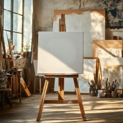 Easel with vertical canvas

