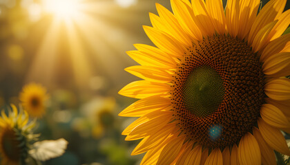 Obraz premium Blooming Sunflower in Radiant Sunlight Highlighting Nature's Beauty : Generative AI