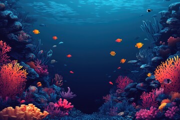 Obraz premium underwater ecosystems, tranquil underwater world with colorful coral reefs and tropical fish for world wildlife day awareness backdrop
