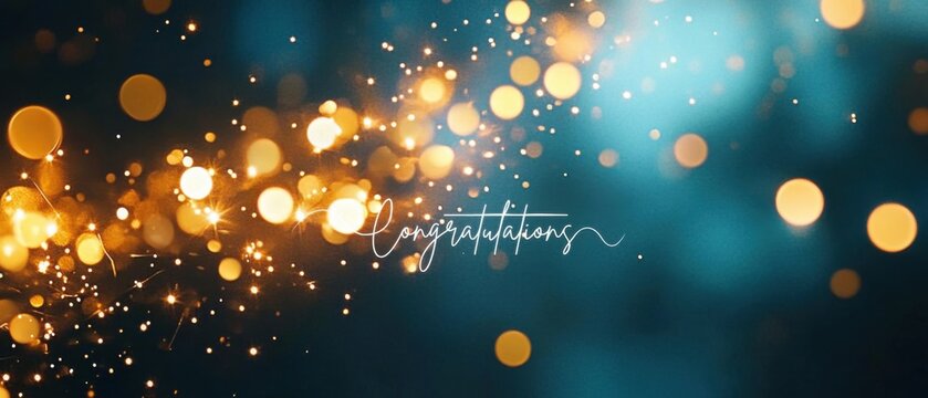 Sparkling Congratulations Background: Festive Golden Lights and Teal Bokeh