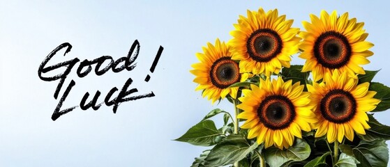 Good Luck Message with Vibrant Sunflowers for Greeting Card