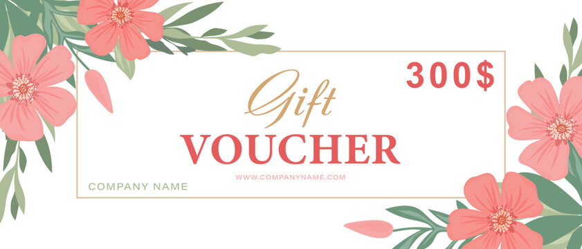 Gift voucher template with delicate flowers. Business card template with flowers.