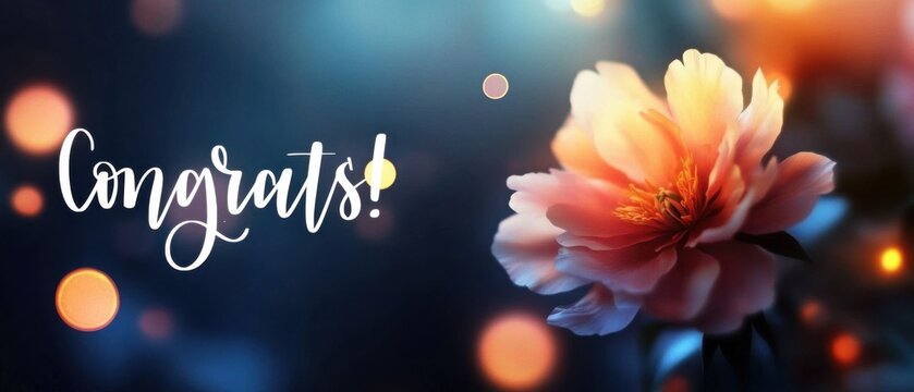 Congratulations Floral Image: Peach Peony Blossom with Bokeh Lights