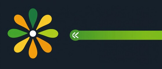 Abstract flower graphic with green progress bar.