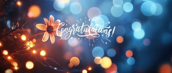 Congratulations Festive Bokeh Lights and Flower Stock Photo