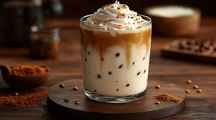 Iced coffee with whipped cream and caramel. (3)