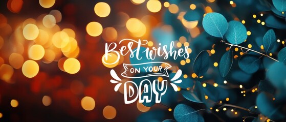 Best Wishes on Your Day: Teal Leaves, Golden Lights, and Inspirational Message