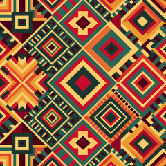Geometric Tribal Pattern Colorful Diamond Squares Background Design
