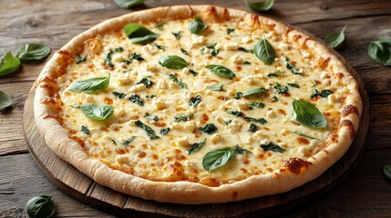 Authentic Neapolitan Pizza with Basil on Rustic Table Setting