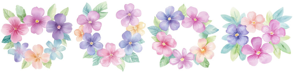 National Dress Day and elegance tradition, A collection of floral wreaths featuring pastel-colored flowers arranged in circular designs.