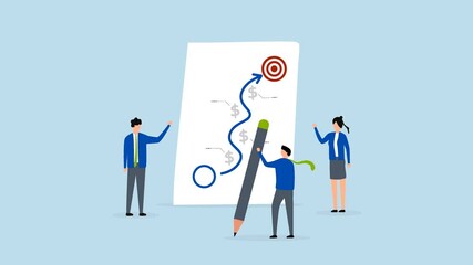 Strategic planning, 4k animation of business team planning for success tactic chart.