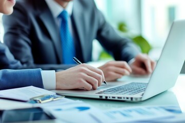 Dynamic team collaboration  executives engaged in productive business meeting in modern office